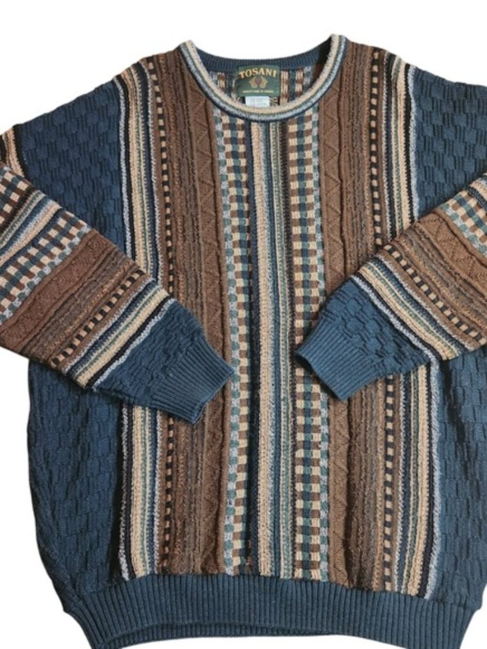 Tosani Vintage 3D Knit Sweater Mens Large Wool Blend Coogi Style Made in Canada